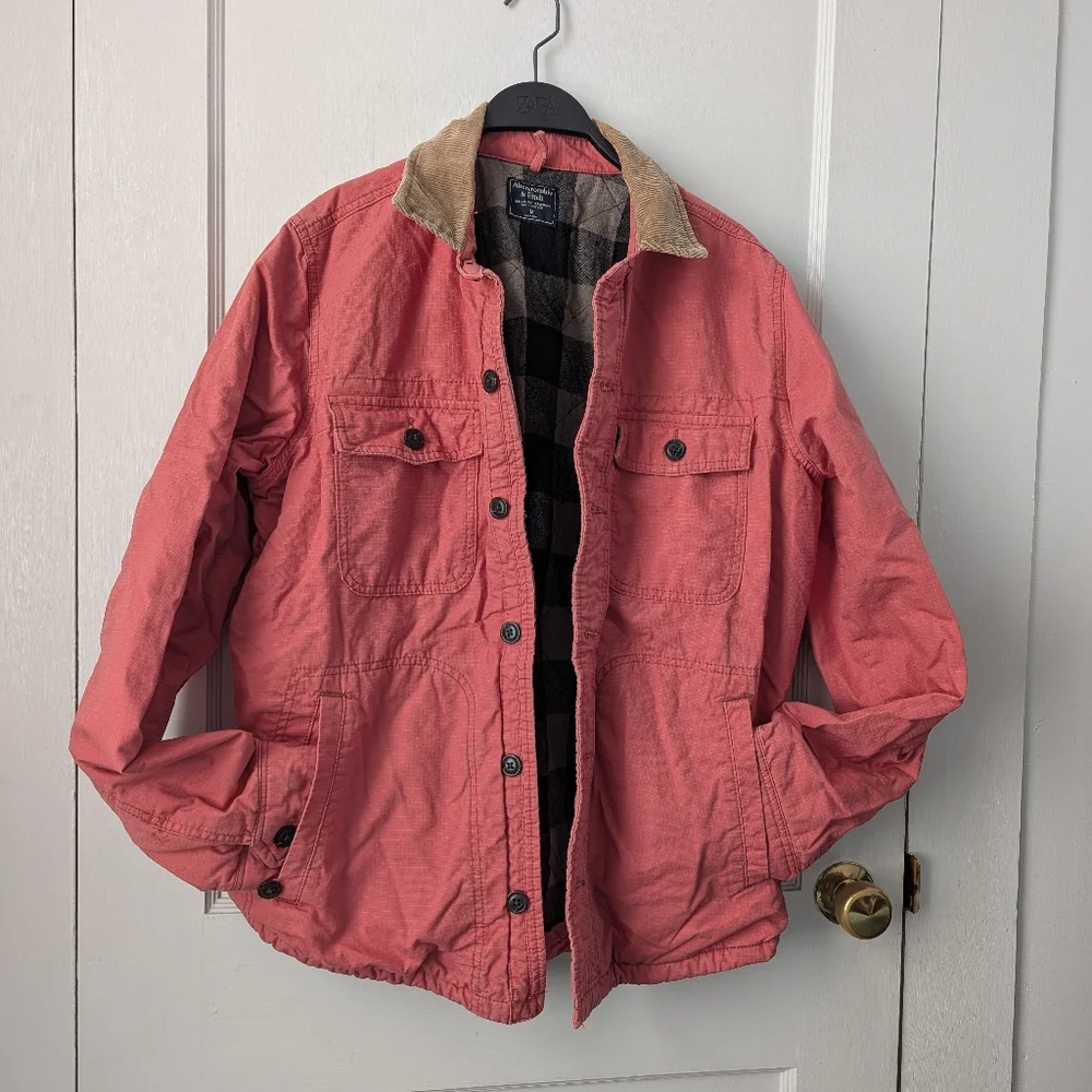 Abercrombie & Fitch Barn Jacket Corduroy Collar Flannel Lined Size Medium Men's - Picture 2 of 9